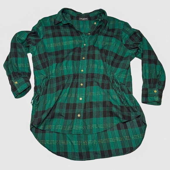 Lane Bryant Plaid Tie-Waist Button Down Tunic Top Green Gold Shimmer 22/24 Soft - Picture 4 of 16